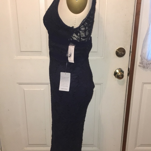 Navy Blue Lace Floor Length Prom/Bridesmaid Dress - Picture 3 of 6